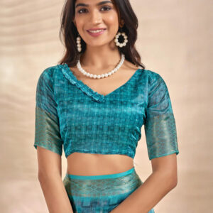 Mameraa Floral Printed Woven Design Zari Saree - Image 6
