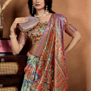 Mameraa Floral Printed Woven Design Zari Saree - Image 2