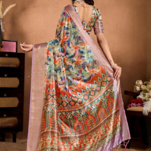 Mameraa Floral Printed Woven Design Zari Saree - Image 4