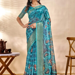 Mameraa Floral Printed Woven Design Zari Saree - Image 1