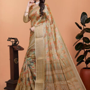 Mameraa Floral Printed Woven Design Zari Saree - Image 2