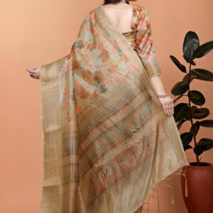 Mameraa Floral Printed Woven Design Zari Saree - Image 4
