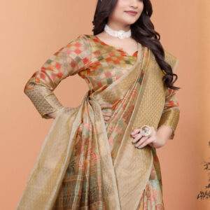 Mameraa Floral Printed Woven Design Zari Saree - Image 5