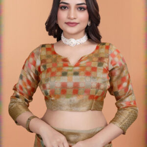 Mameraa Floral Printed Woven Design Zari Saree - Image 6