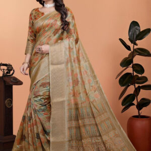 Mameraa Floral Printed Woven Design Zari Saree - Image 1