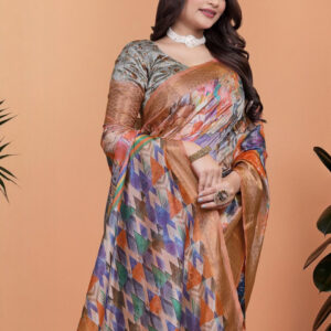Mameraa Floral Printed Woven Design Zari Saree - Image 2