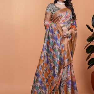 Mameraa Floral Printed Woven Design Zari Saree - Image 5