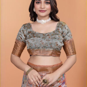 Mameraa Floral Printed Woven Design Zari Saree - Image 6