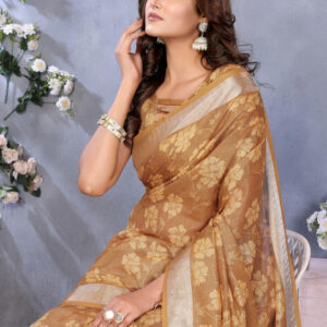 Mameraa Floral Printed Zari Art Silk Saree - Image 4