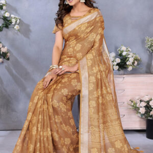 Mameraa Floral Printed Zari Art Silk Saree - Image 5