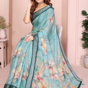 Mameraa Floral Printed Zari Saree - Image 5
