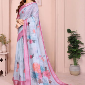 Mameraa Floral Printed Zari Saree - Image 2