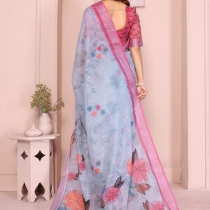 Mameraa Floral Printed Zari Saree - Image 3
