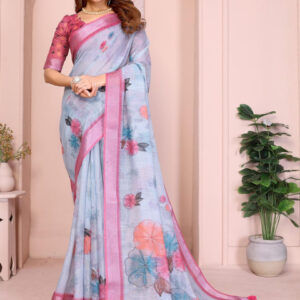 Mameraa Floral Printed Zari Saree - Image 4