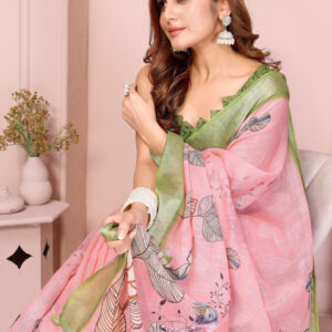 Mameraa Floral Printed Zari Saree - Image 2
