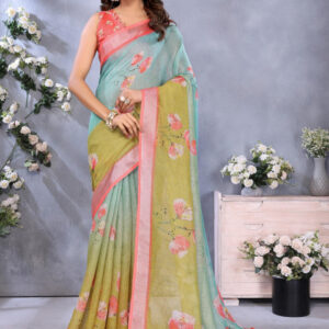 Mameraa Floral Printed Zari Saree - Image 1
