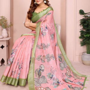 Mameraa Floral Printed Zari Saree - Image 5