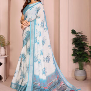 Mameraa Floral Printed Zari Saree - Image 3