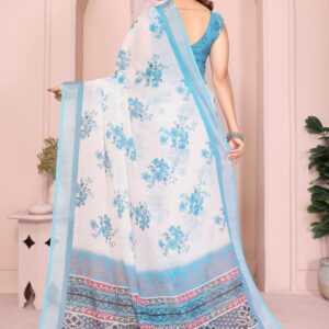Mameraa Floral Printed Zari Saree - Image 4