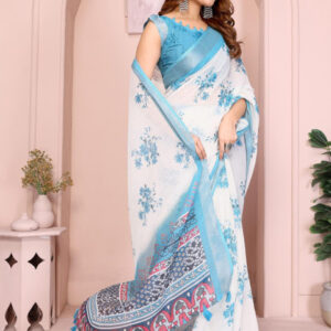 Mameraa Floral Printed Zari Saree - Image 5
