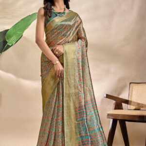Mameraa Floral Printed Zari Saree - Image 1