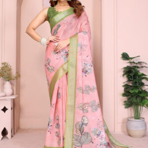 Mameraa Floral Printed Zari Saree - Image 1