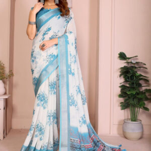 Mameraa Floral Printed Zari Saree - Image 1