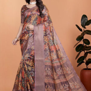 Mameraa Floral Printed Zari Saree - Image 1