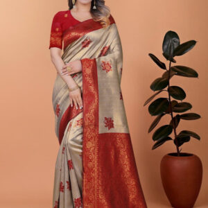 Mameraa Floral Printed Zari Saree - Image 1