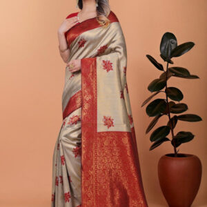 Mameraa Floral Printed Zari Saree - Image 2
