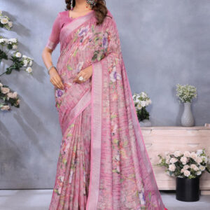 Mameraa Floral Printed Zari Saree - Image 3