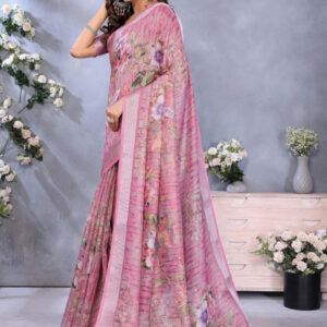 Mameraa Floral Printed Zari Saree - Image 4