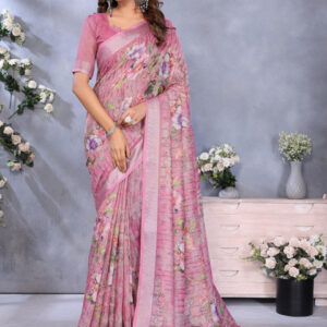 Mameraa Floral Printed Zari Saree - Image 1