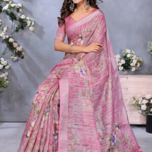 Mameraa Floral Printed Zari Saree - Image 6