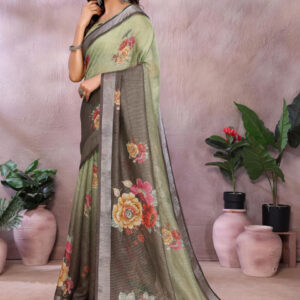 Mameraa Floral Printed Zari Saree - Image 2