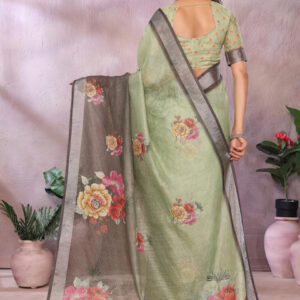 Mameraa Floral Printed Zari Saree - Image 3