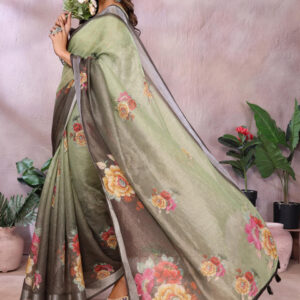 Mameraa Floral Printed Zari Saree - Image 4