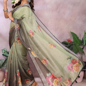 Mameraa Floral Printed Zari Saree - Image 5
