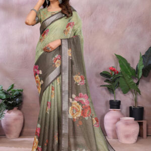 Mameraa Floral Printed Zari Saree - Image 1