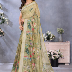 Mameraa Floral Printed Zari Saree - Image 2