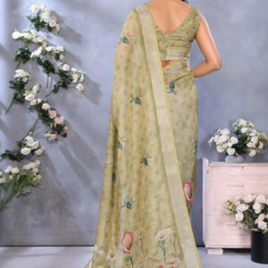 Mameraa Floral Printed Zari Saree - Image 3