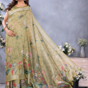 Mameraa Floral Printed Zari Saree - Image 5