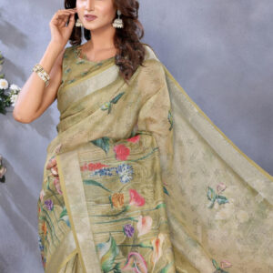 Mameraa Floral Printed Zari Saree - Image 6