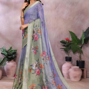 Mameraa Floral Printed Zari Saree - Image 3