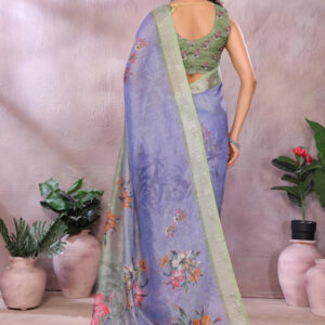 Mameraa Floral Printed Zari Saree - Image 4