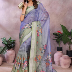 Mameraa Floral Printed Zari Saree - Image 5