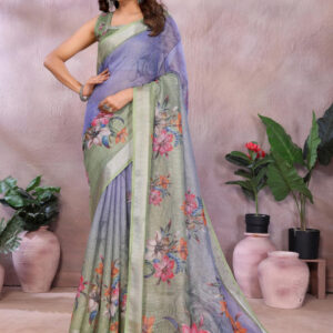 Mameraa Floral Printed Zari Saree - Image 6