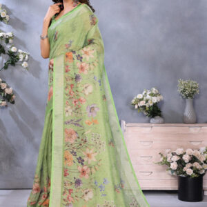 Mameraa Floral Printed Zari Saree - Image 2