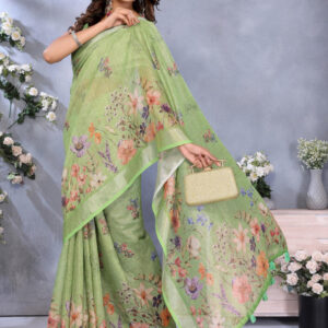 Mameraa Floral Printed Zari Saree - Image 4