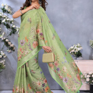 Mameraa Floral Printed Zari Saree - Image 5